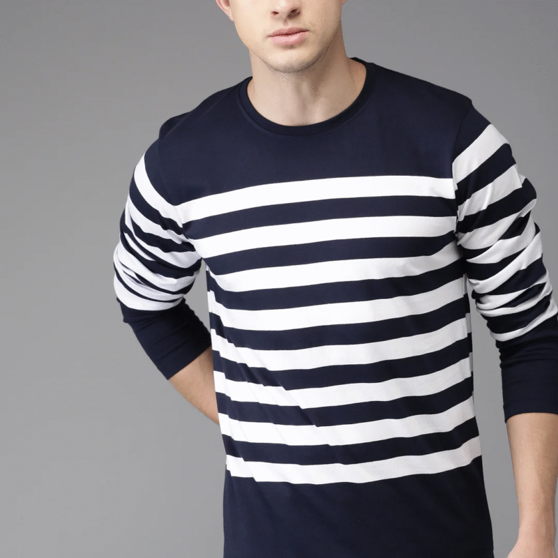 Men Striped Round Neck