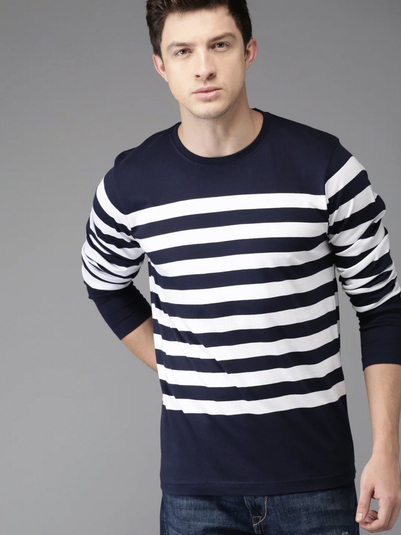Men Striped Round Neck 1 Men Navy Blue Striped Round e1754465040399 Men Striped Round Neck